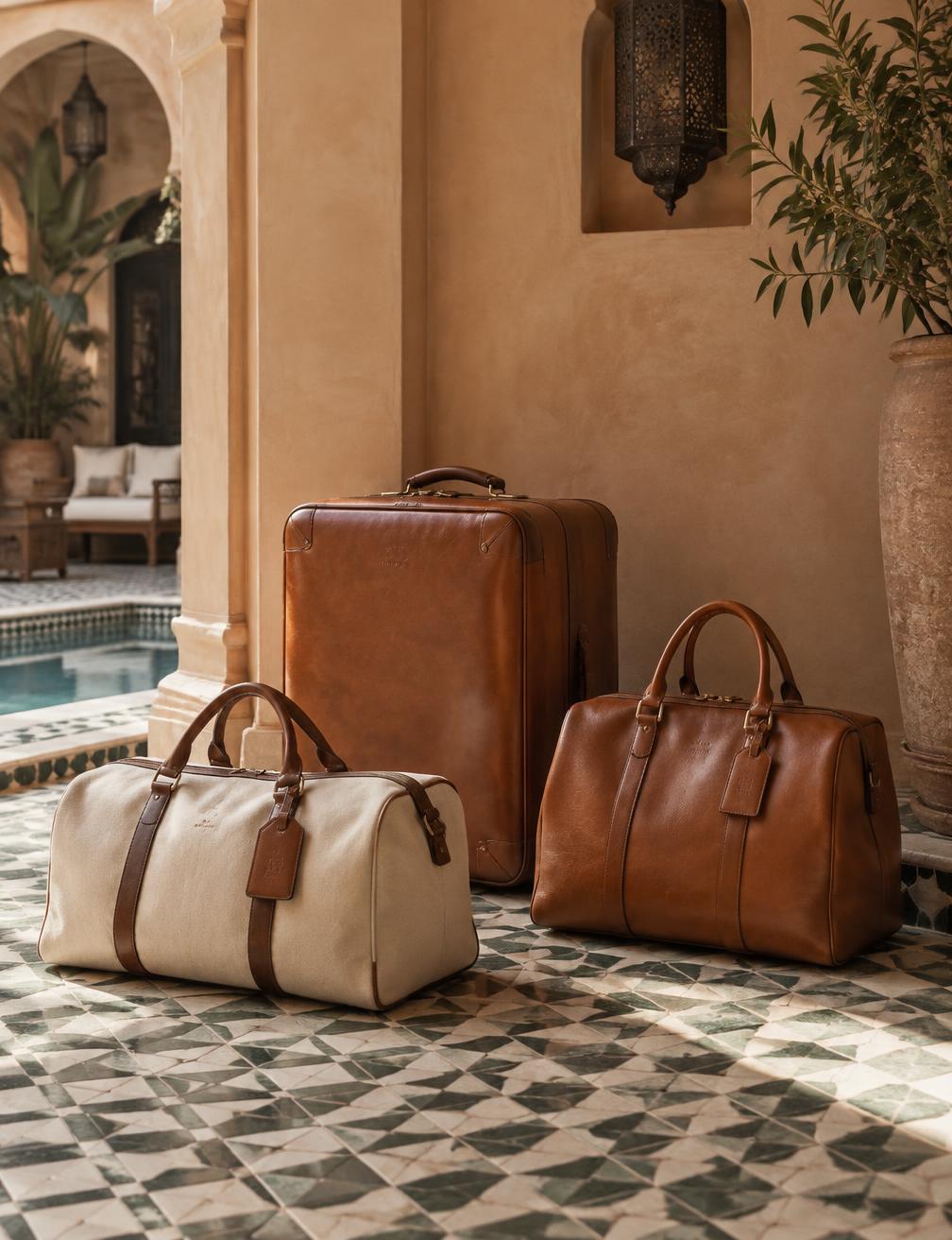 Bagages préparés pour leur prise en charge dans un logement à Marrakech